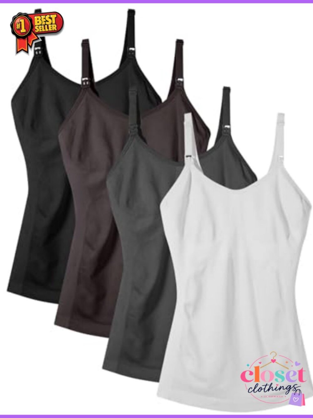 Maternity Nursing Tank Top Built in Bra Breastfeeding Camisole 4 Pack